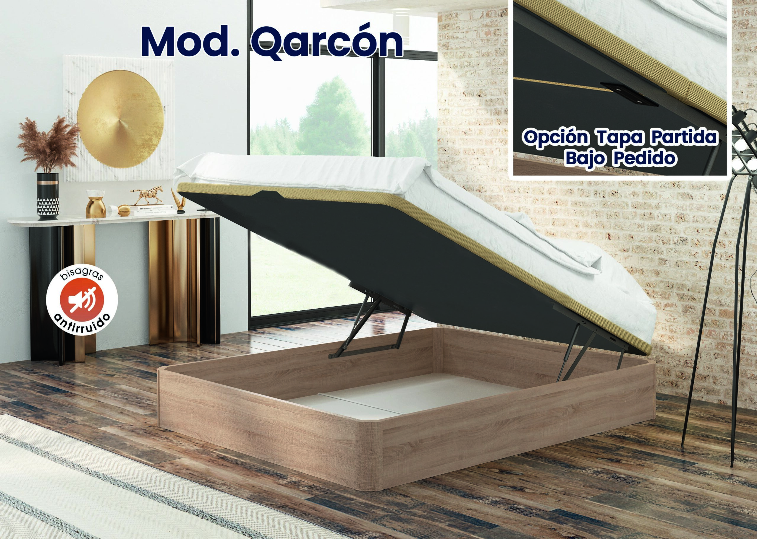 Canapé arcón madera en dormitorio moderno