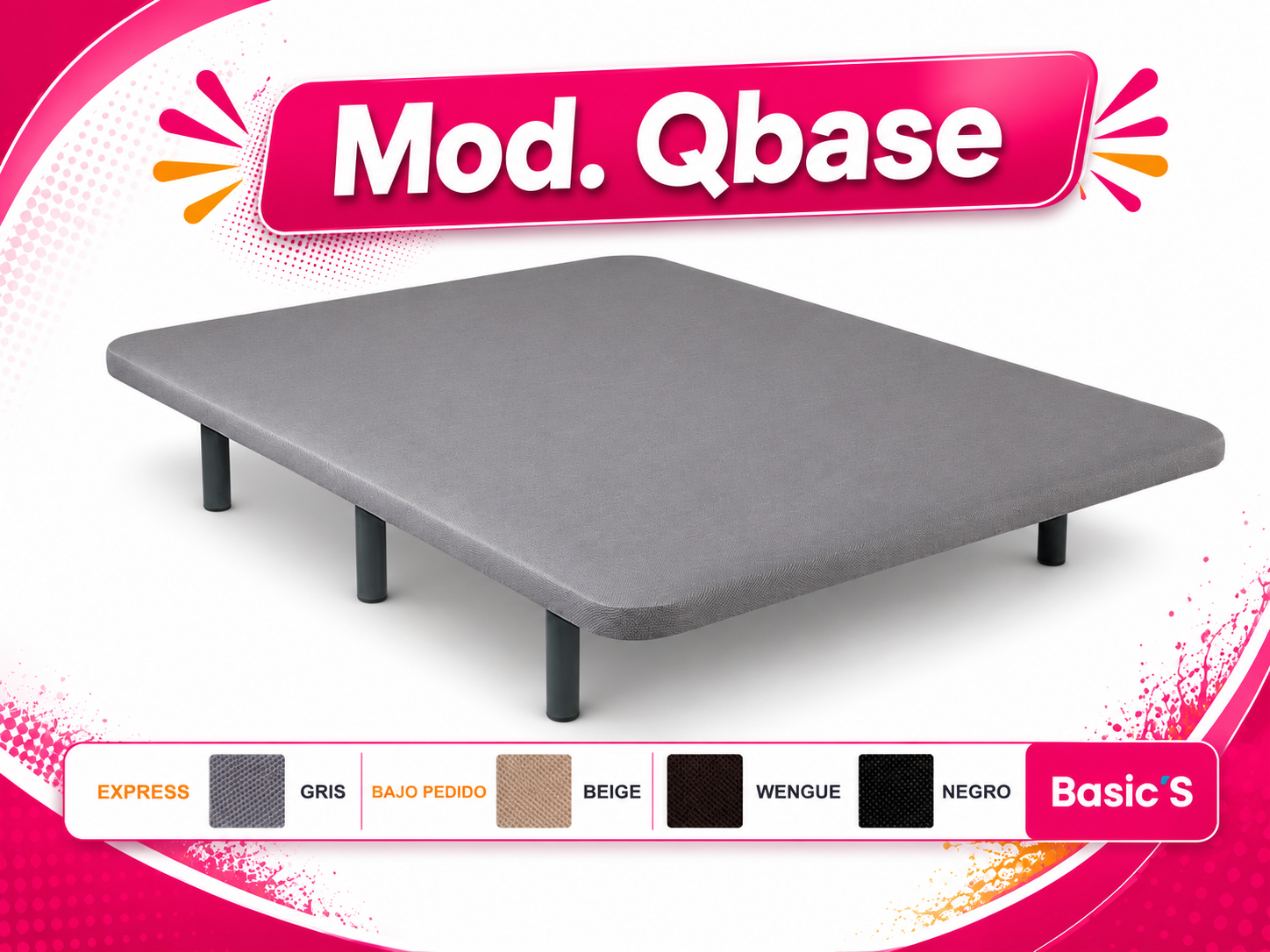 Base tapizada barata Qbase de Basic's en color gris con patas