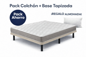 Pack colchón y base tapizada con almohada de regalo en Madrid y Fuenlabrada