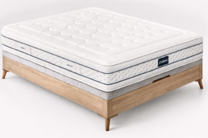 Pack colchón Zafiro de Gomarco con canapé arcón Plaza en madera, conjunto de descanso completo en Madrid