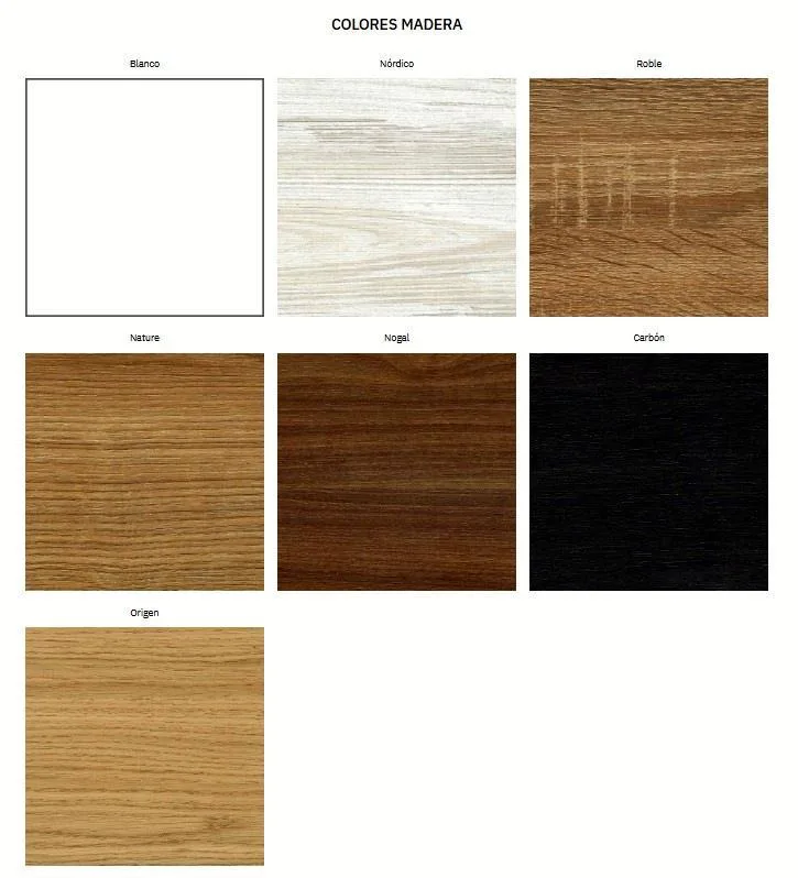 Muestrario de colores y acabados de madera para canapés Koala