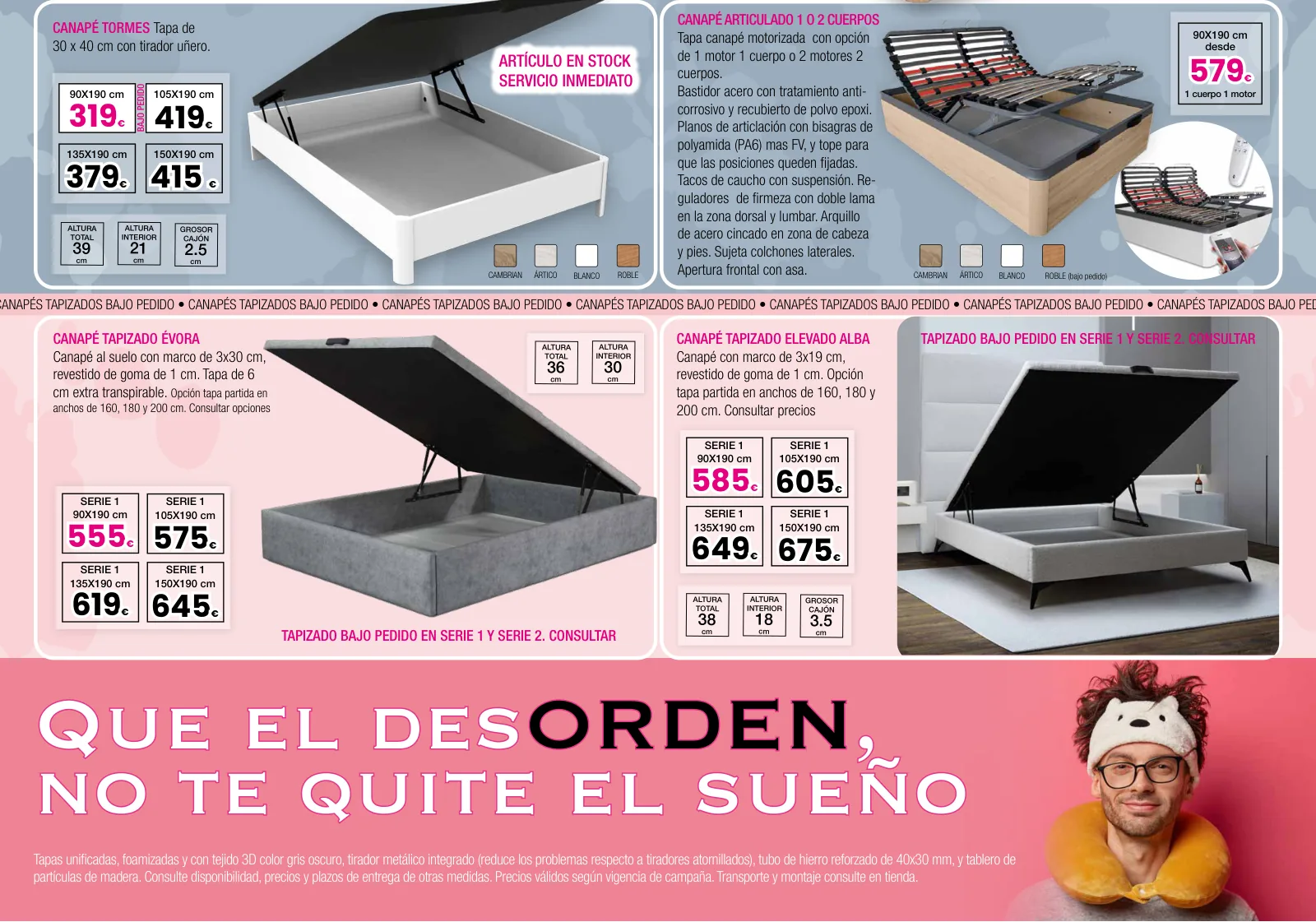 Ofertas de febrero: series y canapés tapizados bajo pedido, opciones y acabados