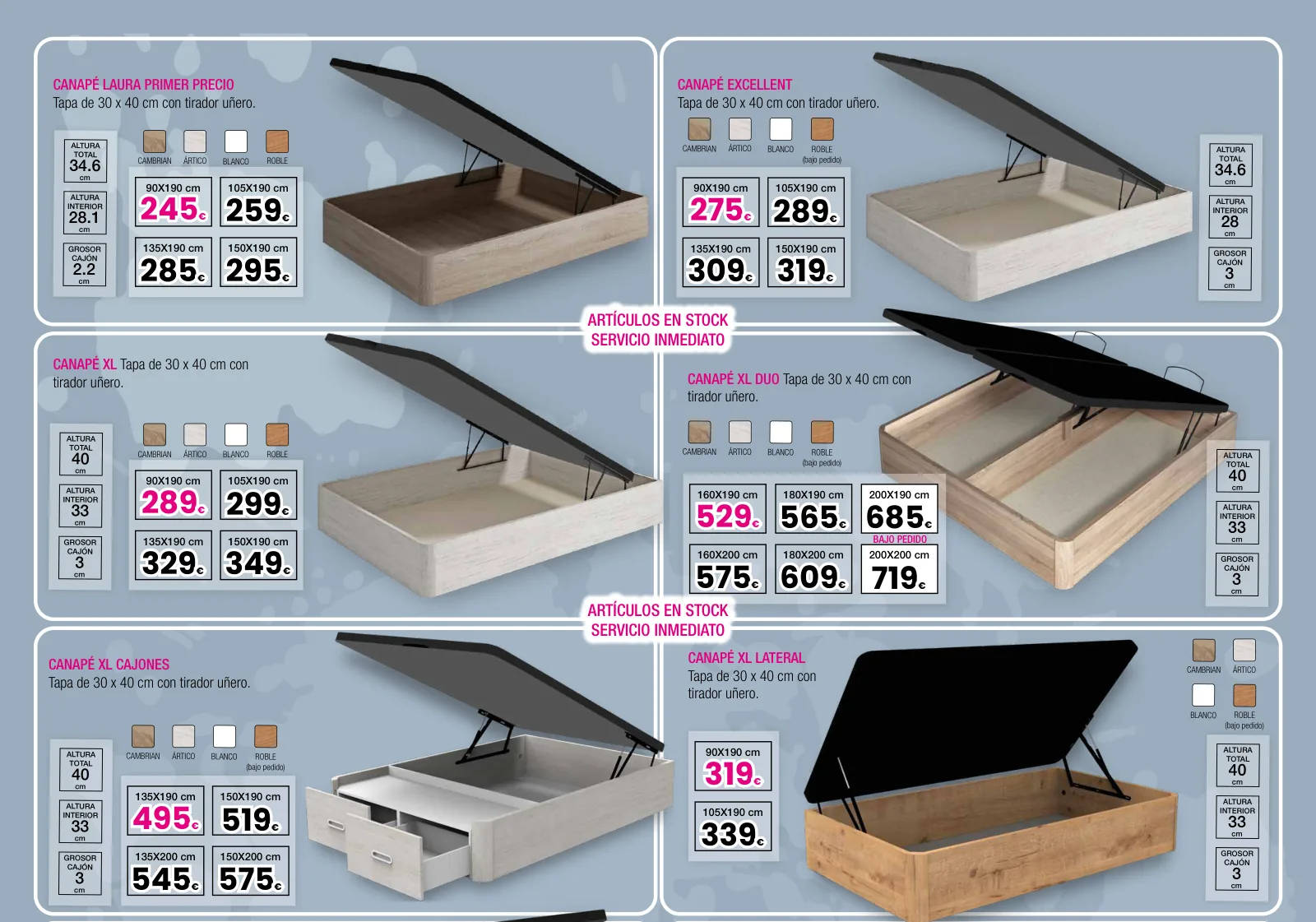 Ofertas de febrero: canapés tapizados en stock, modelos y precios en ColchonMadrid