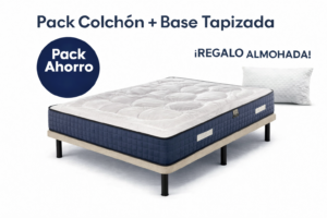 Pack colchón de muelles ensacados con base tapizada y almohada de regalo en Madrid y Fuenlabrada