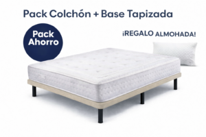 Pack colchón barato con base tapizada y almohada de regalo en Madrid y Fuenlabrada