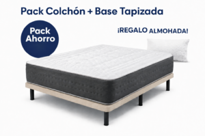 Pack Colchón y Base Tapizada económica con almohada de regalo