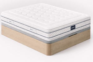 Pack Gomarco colchón Zafiro Lumbar y canapé arcón madera, conjunto de descanso con almacenaje y soporte lumbar