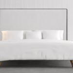 Cabecero STELLA de Marpe tapizado en gris claro con diseño liso para dormitorio moderno