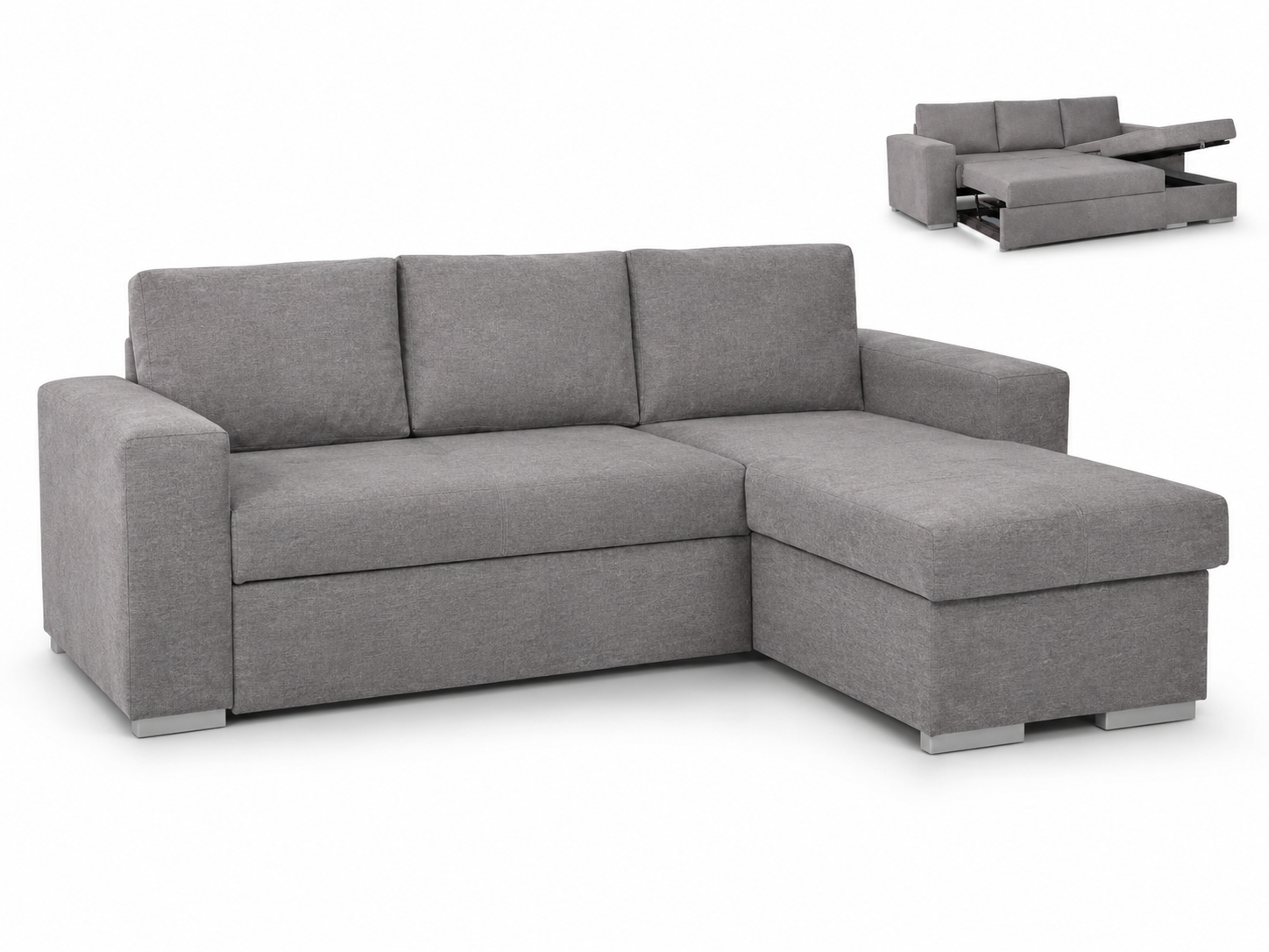 Sofá chaiselonge cama gris con sistema de apertura extensible